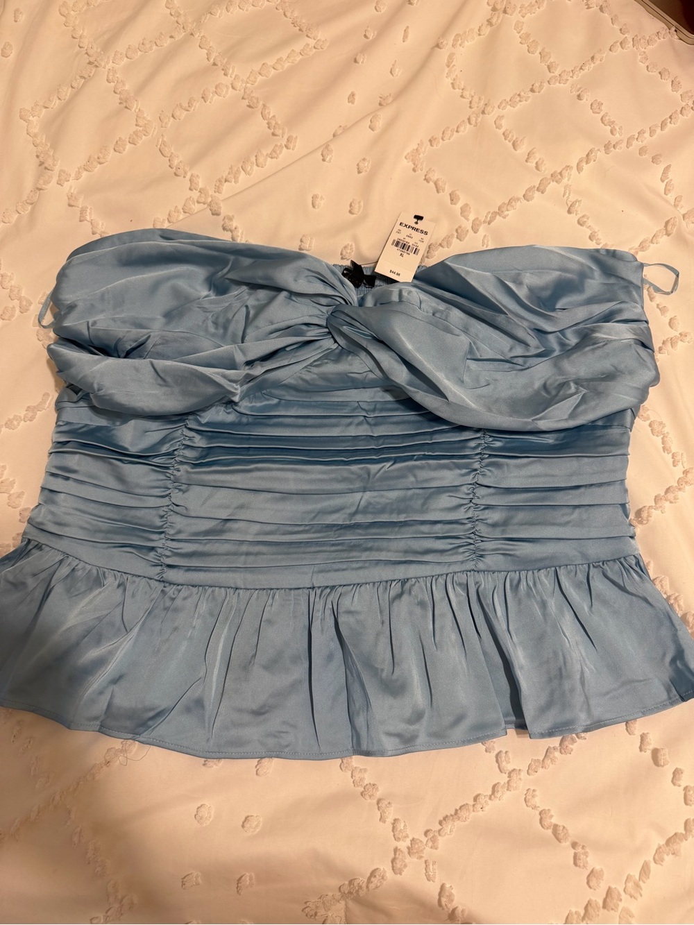 Light Blue Strapless Ruched Peplum Dress -  Women
